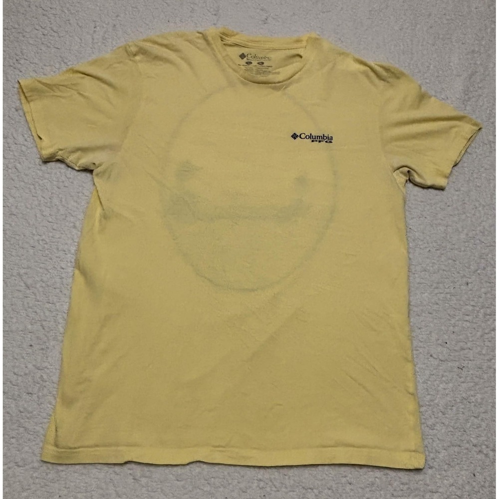 Columbia Mens PFG Graphic Tee T-shirt Yellow Cotton Performance Fishing Gear L